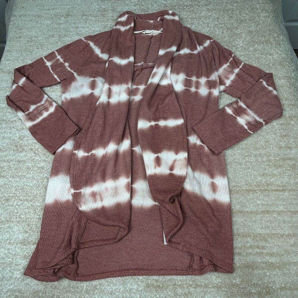 C&C California Cardigan Womens M Tie Dye Open Front Shawl Collar Rose Long